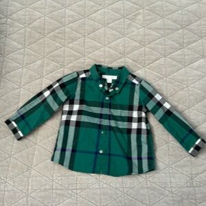 Burberry 12 month green plaid long sleeve button down